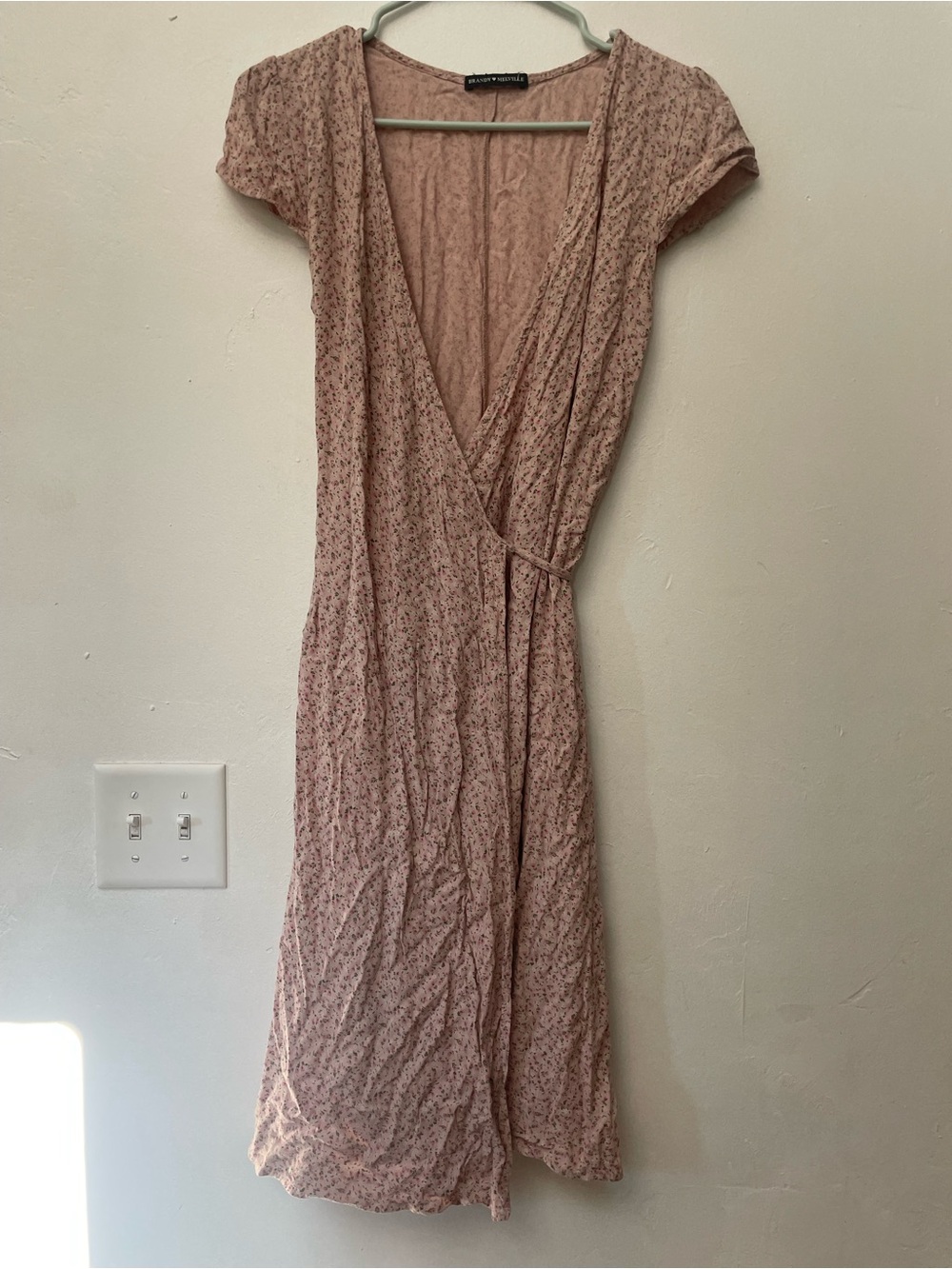 Brandy Melville Pink Floral Wrap Midi Dress Size Small Cottagecore